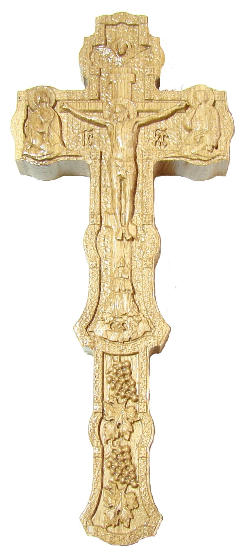 Cruce Binecuvantare sculptata, lemn masiv, stejar, dimensiuni 22.5x9.5 cm