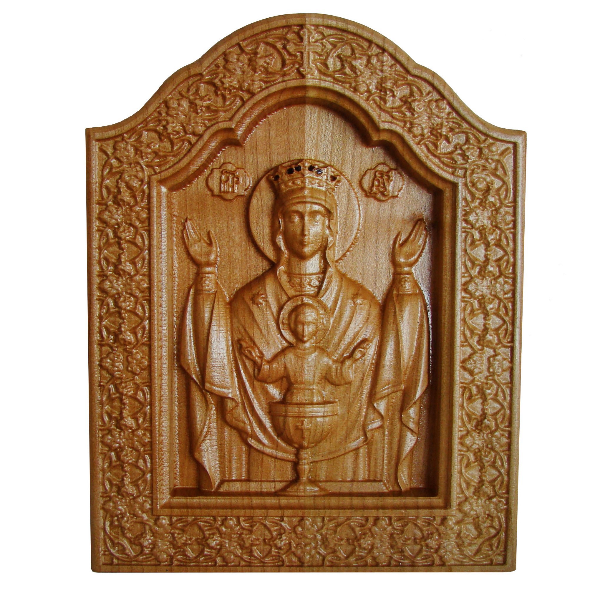 Icoana sculptata Maica Domnului, Potirul Nesecat, 23x18cm