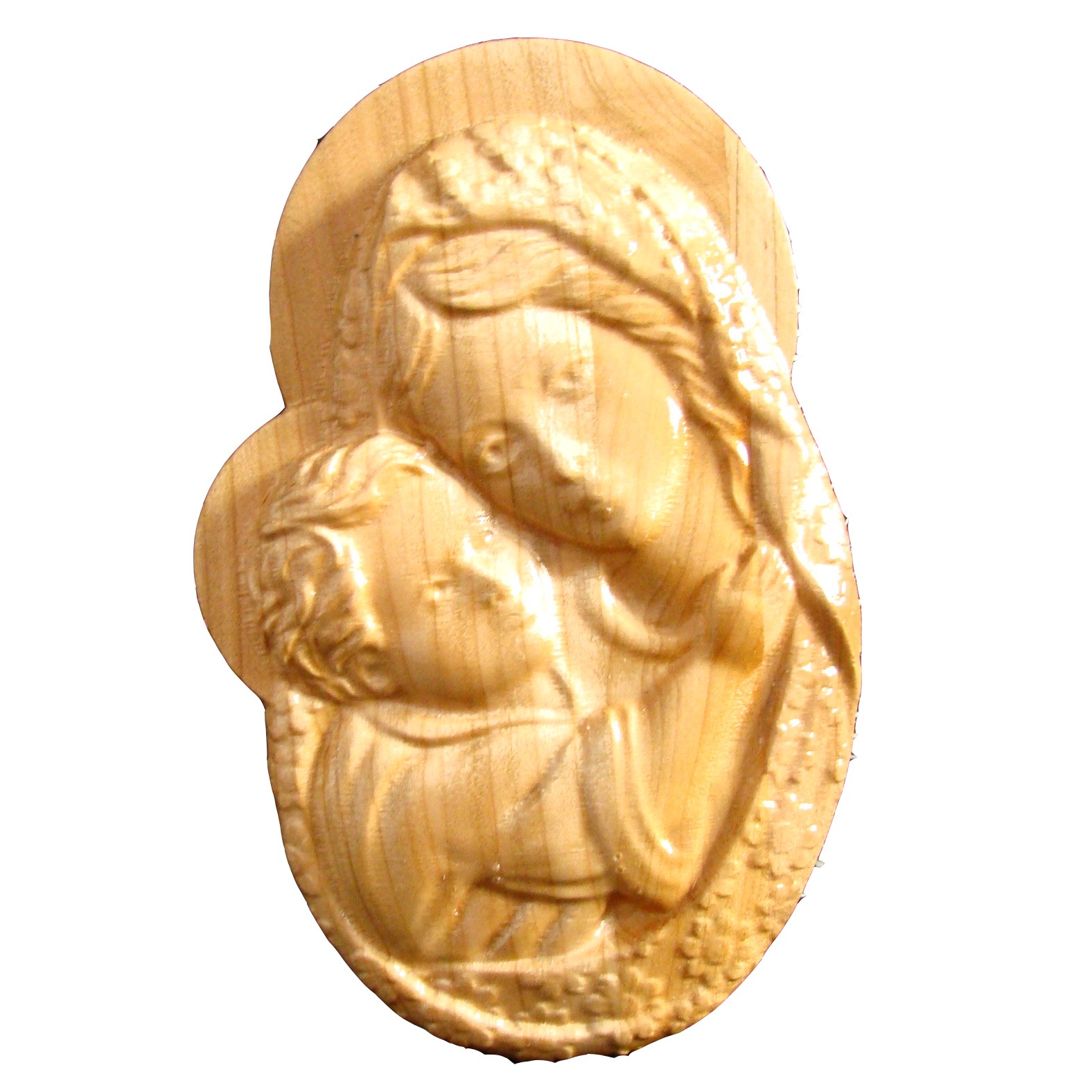 Medalion sculptat Maica Domnului cu Pruncul Iisus 20x12.5 cm