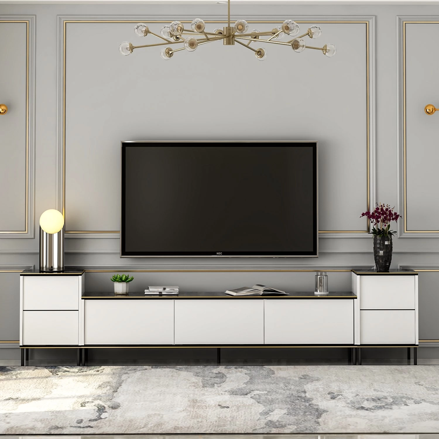 Comoda TV cu noptiere 260 X 60 X 35 Imaj - White Marble