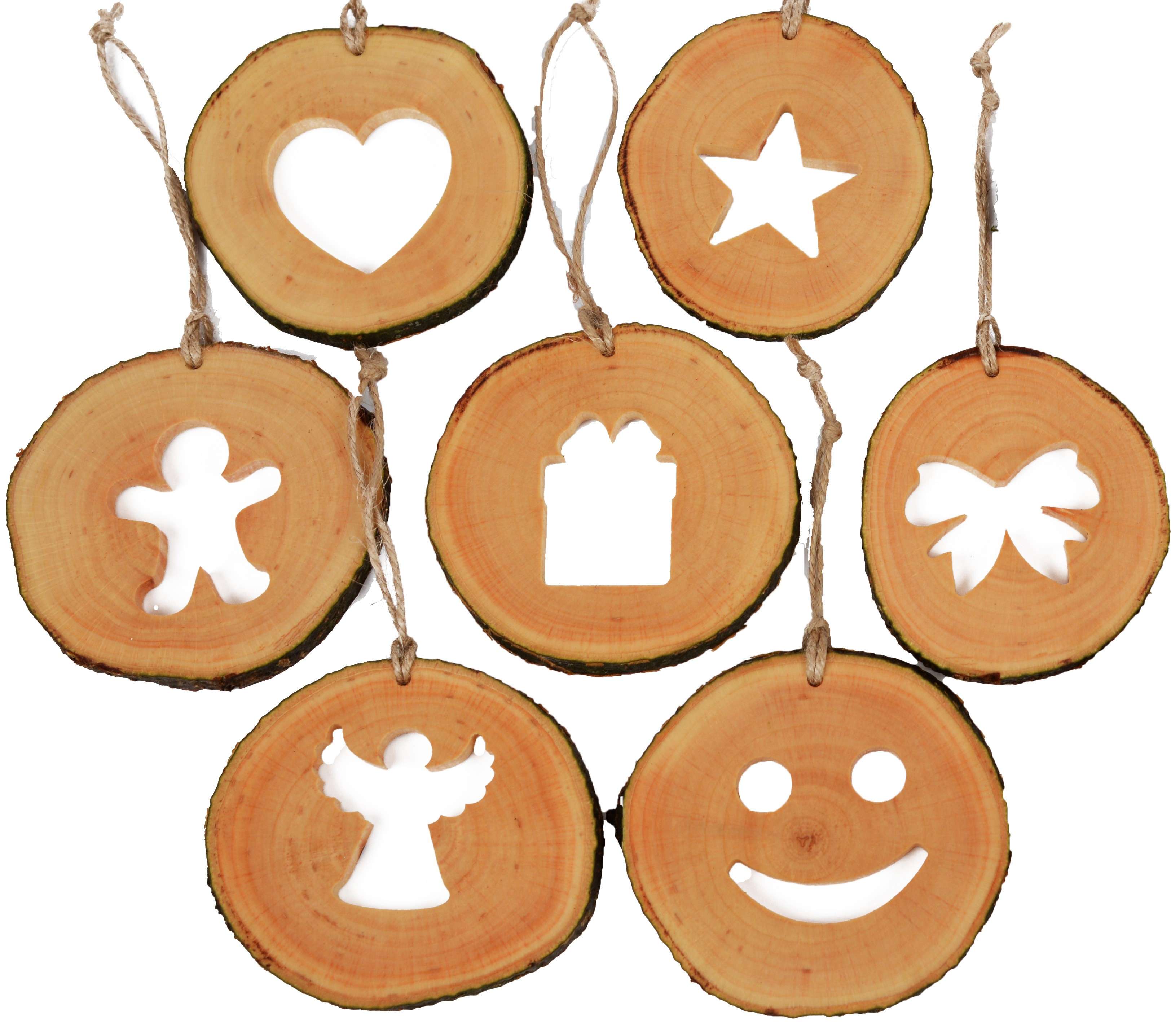 Set decoratiuni de craciun cu motive din felii de lemn New Way Decor - 24 bucati