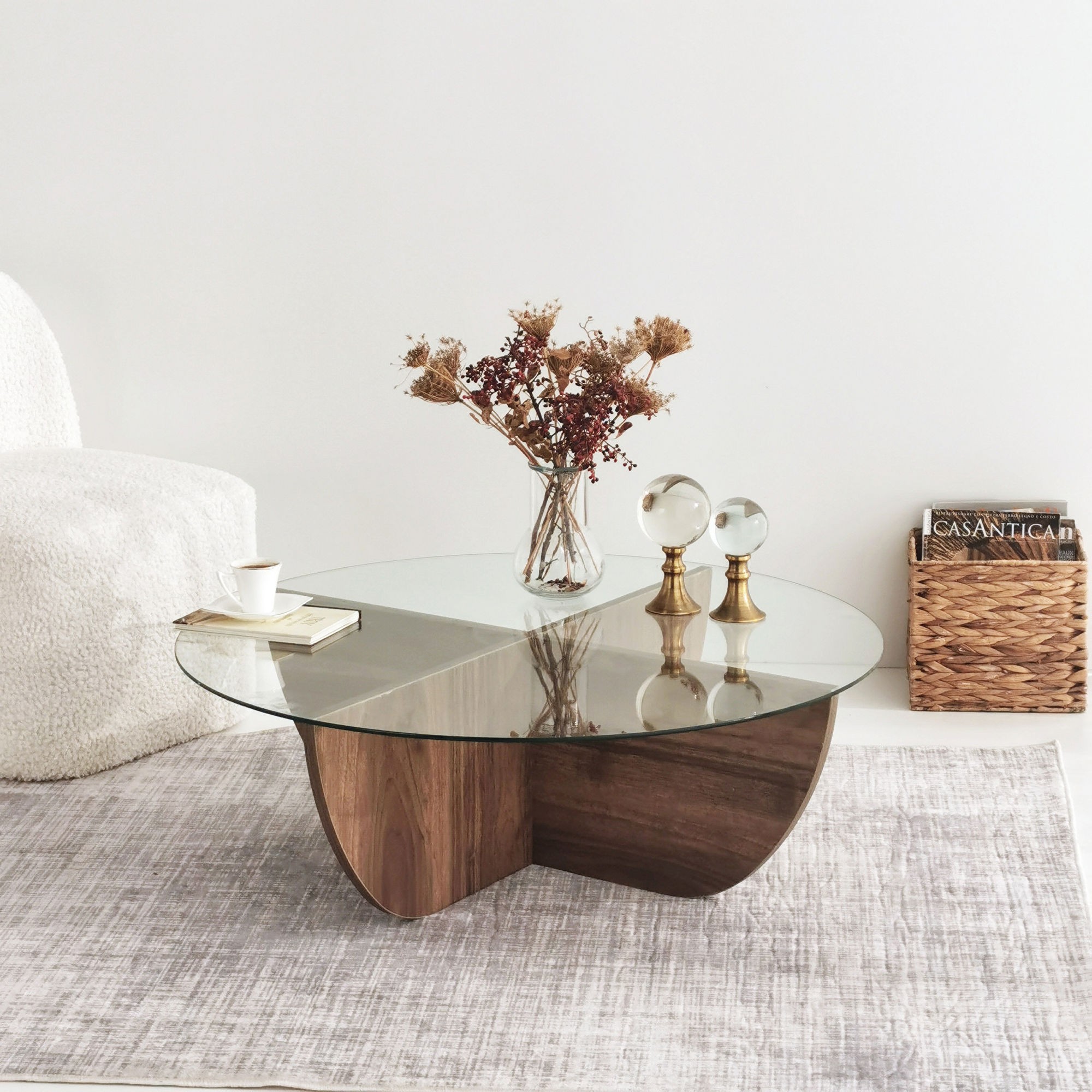 Masa cafea cu sticla 90 X 30 X 90 Lily - Walnut