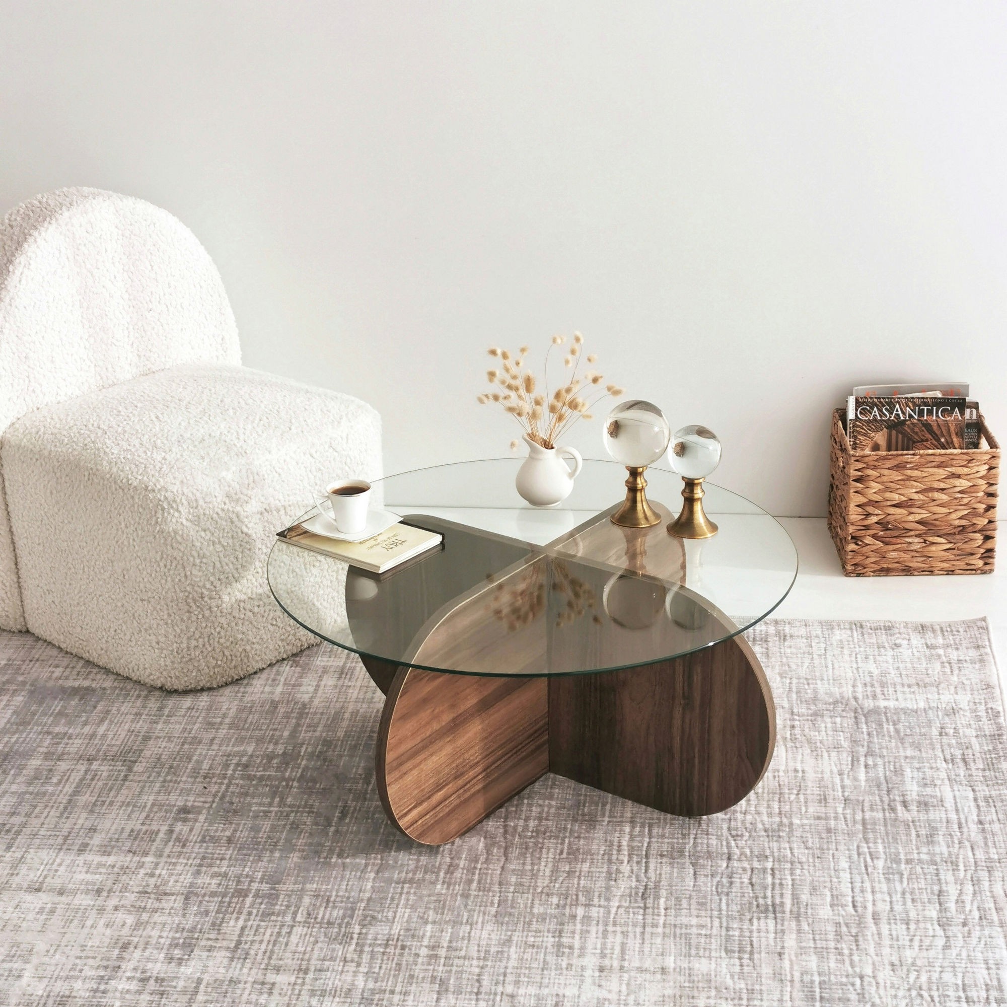 Masa de cafea cu sticla 75 X 35 X 75 Bubble - Walnut