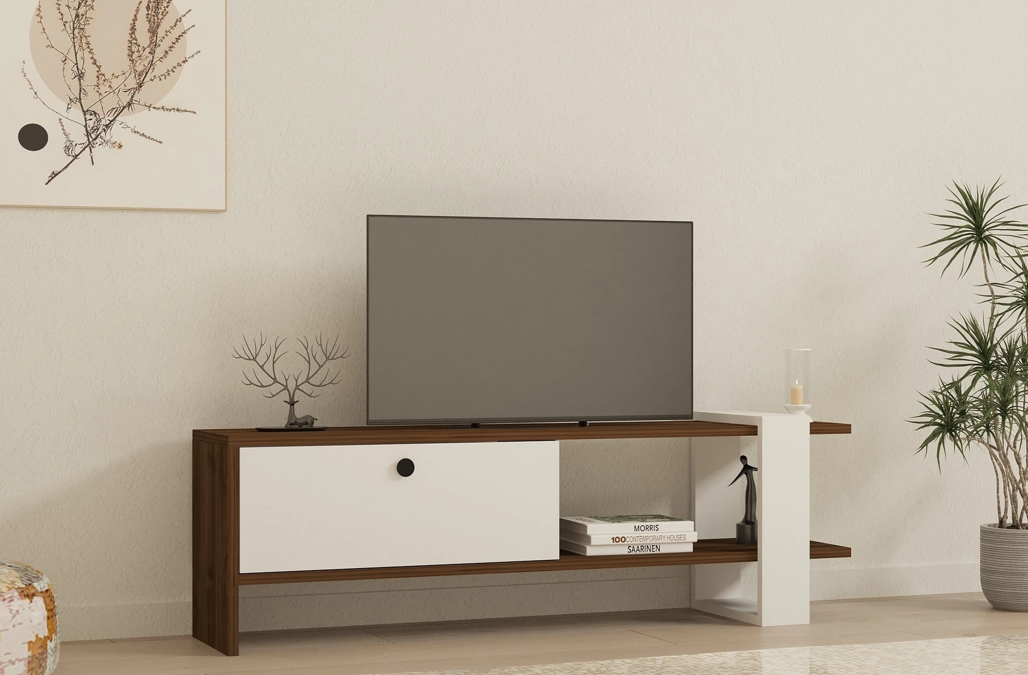 Comoda TV Gaye - Walnut White 120 X 36.8 X 25