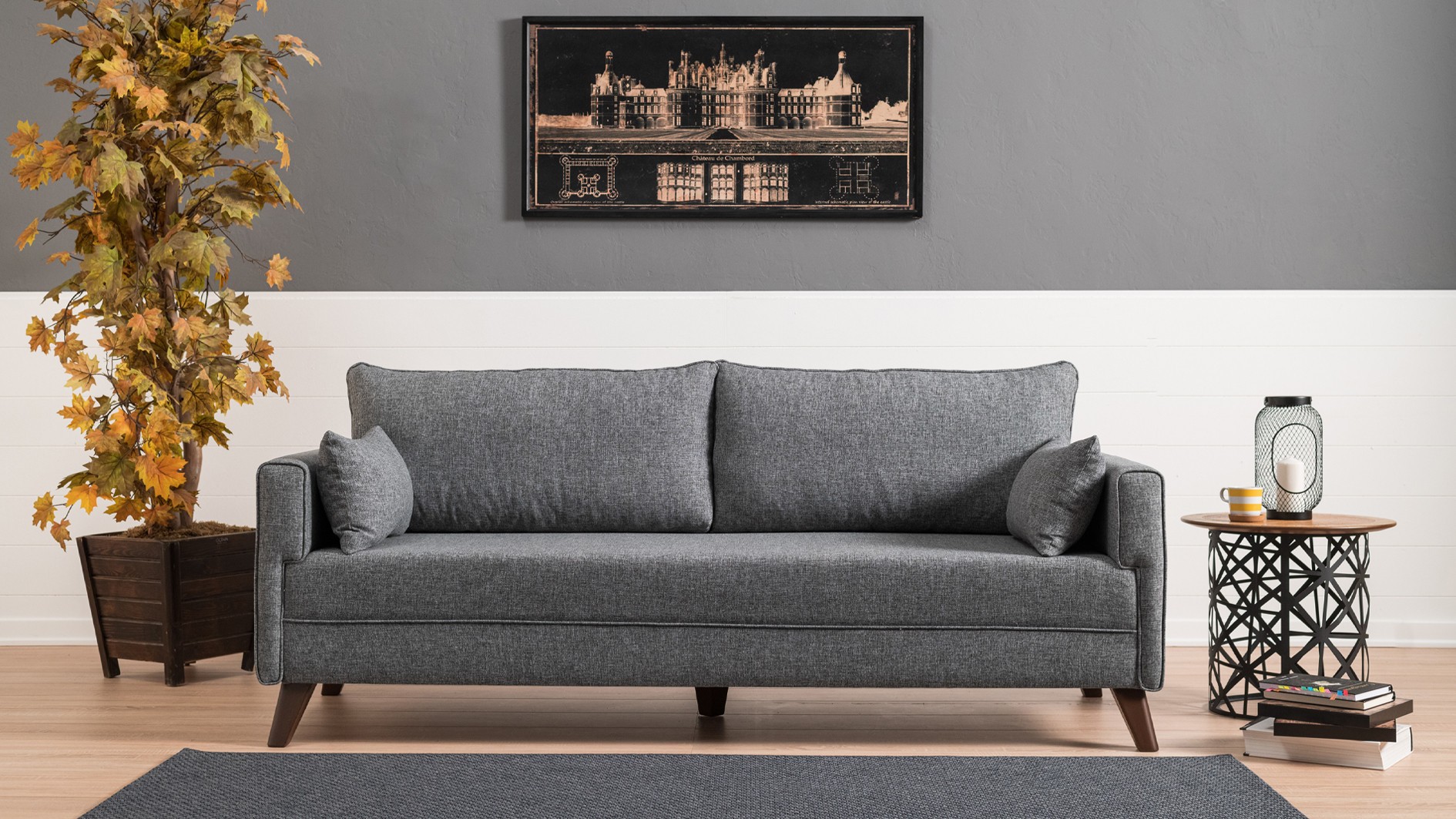 Canapea 3 Locuri Bella Sofa Bed - Grey 208 X 85 X 81