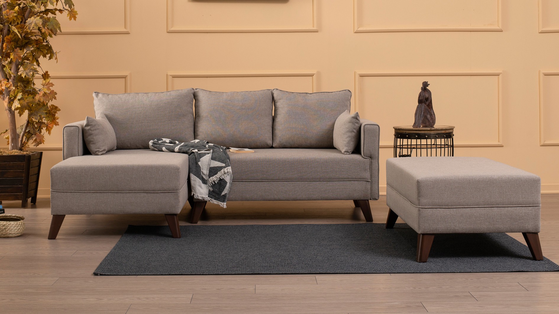 Canapea tip Coltar cu Taburet Bella Corner Sofa Left 2 - Cream