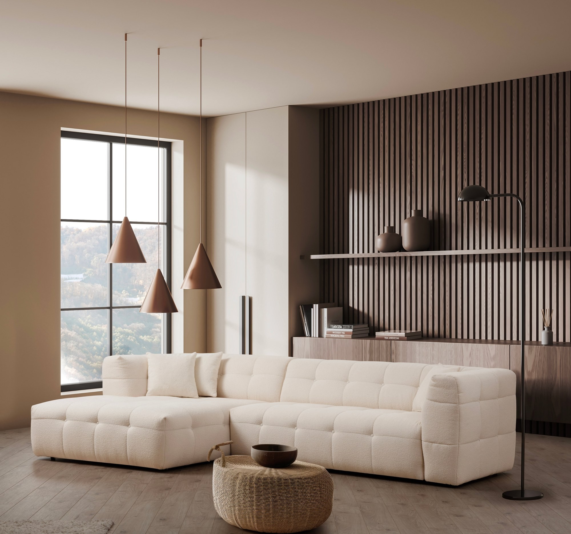 Canapea Moderna Tip Coltar Tapitat Cady 3 Seater Left - Beige