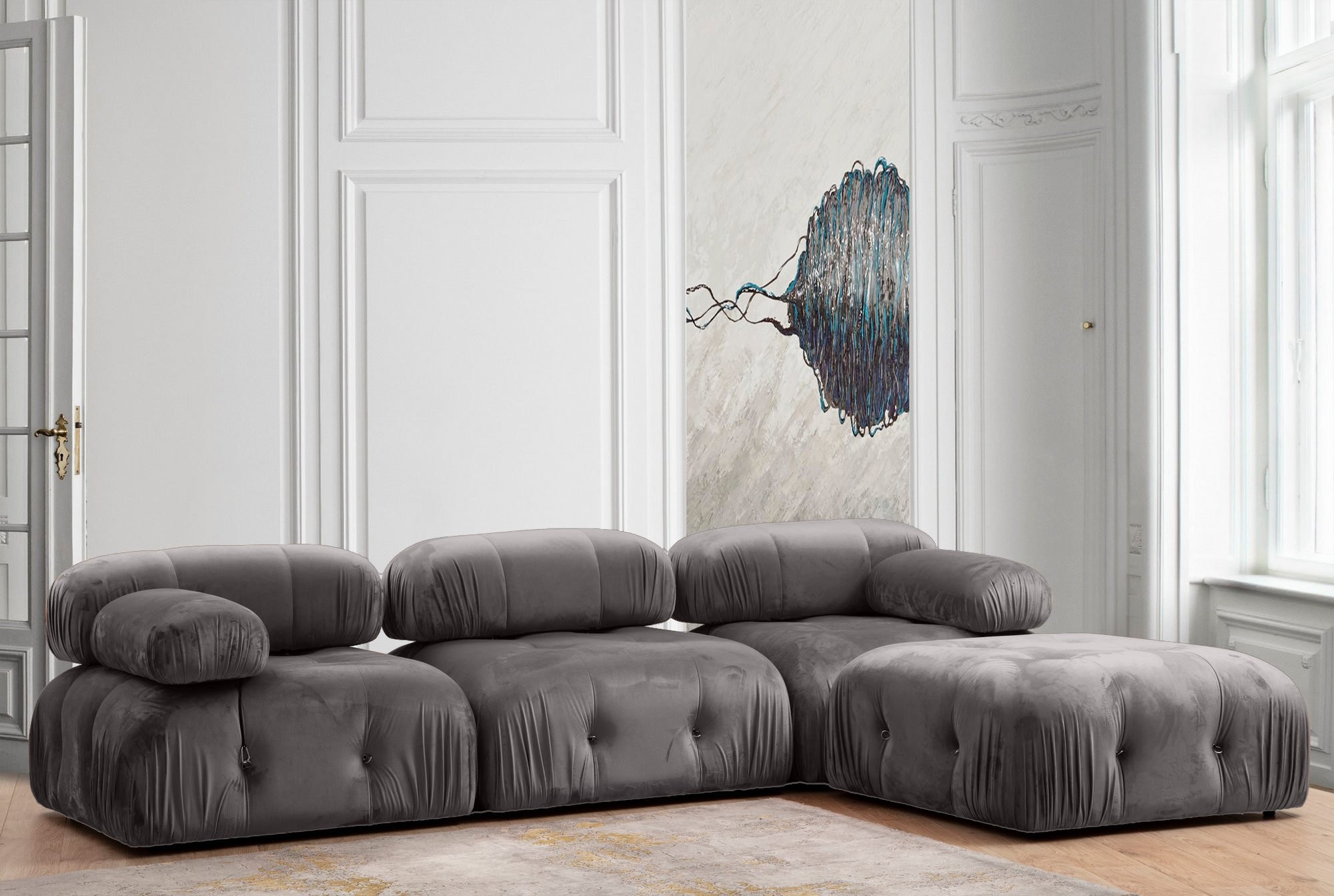 Canapea Tip Coltar Bubble Corner ( L1-O1-1R -Puf) - Grey