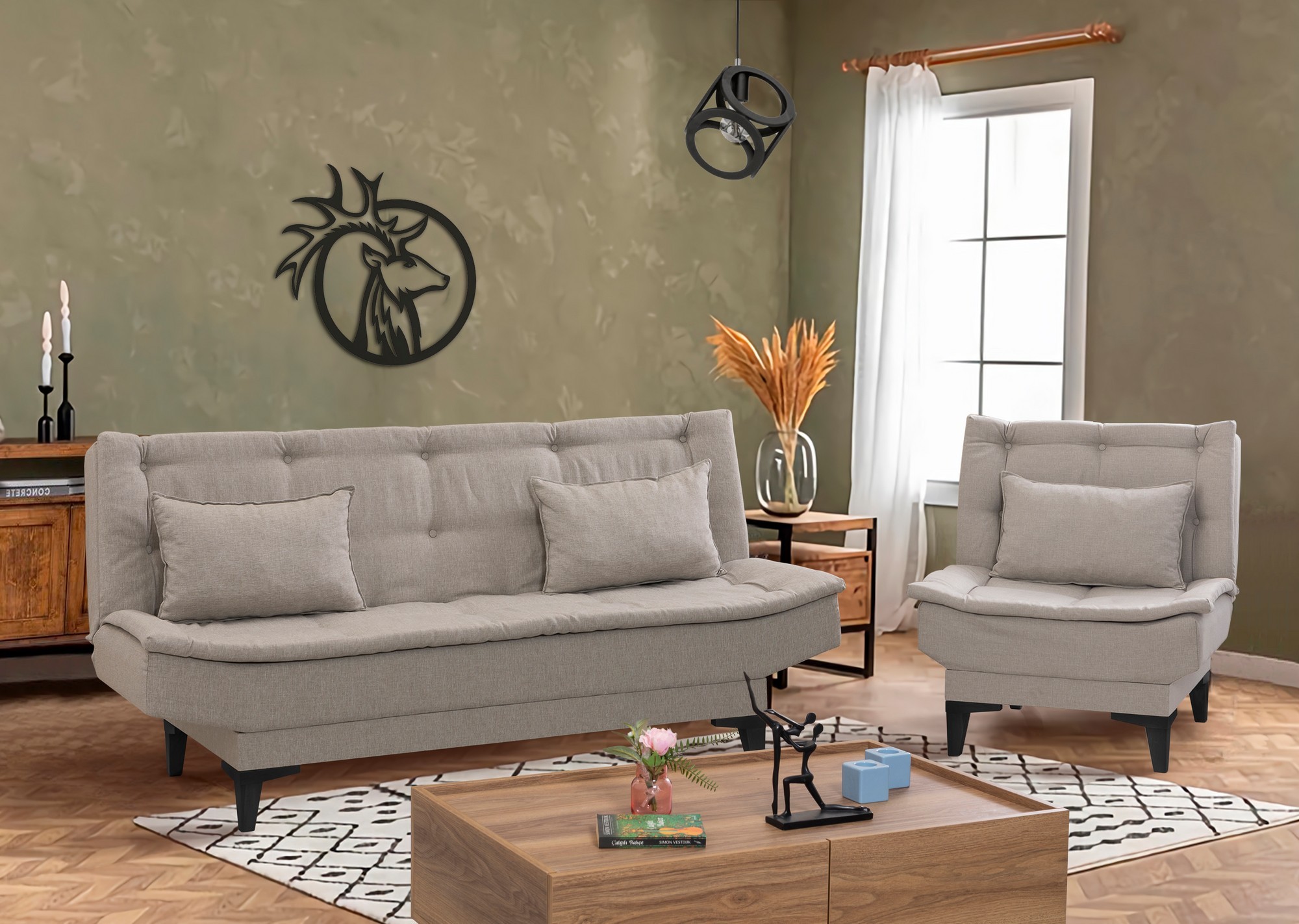 Set 2 Piese Canapea si Fotoliu Santo-S-1070 - Cream