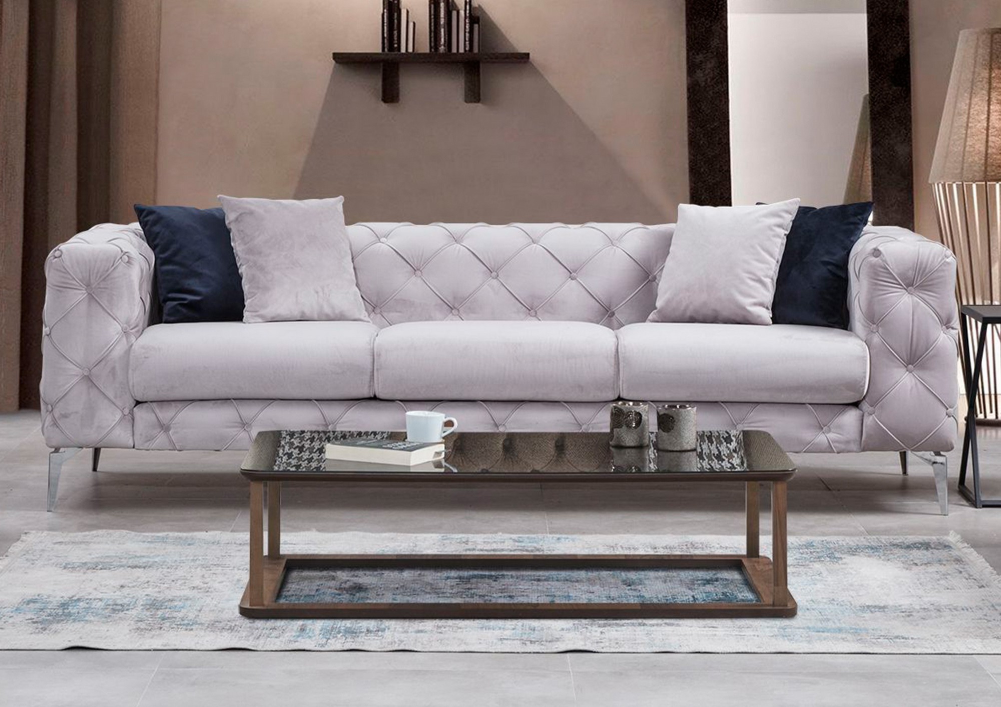 Canapea CHESTERFIELD Como - Light Grey cu 3 Locuri 237 X 73 X 90