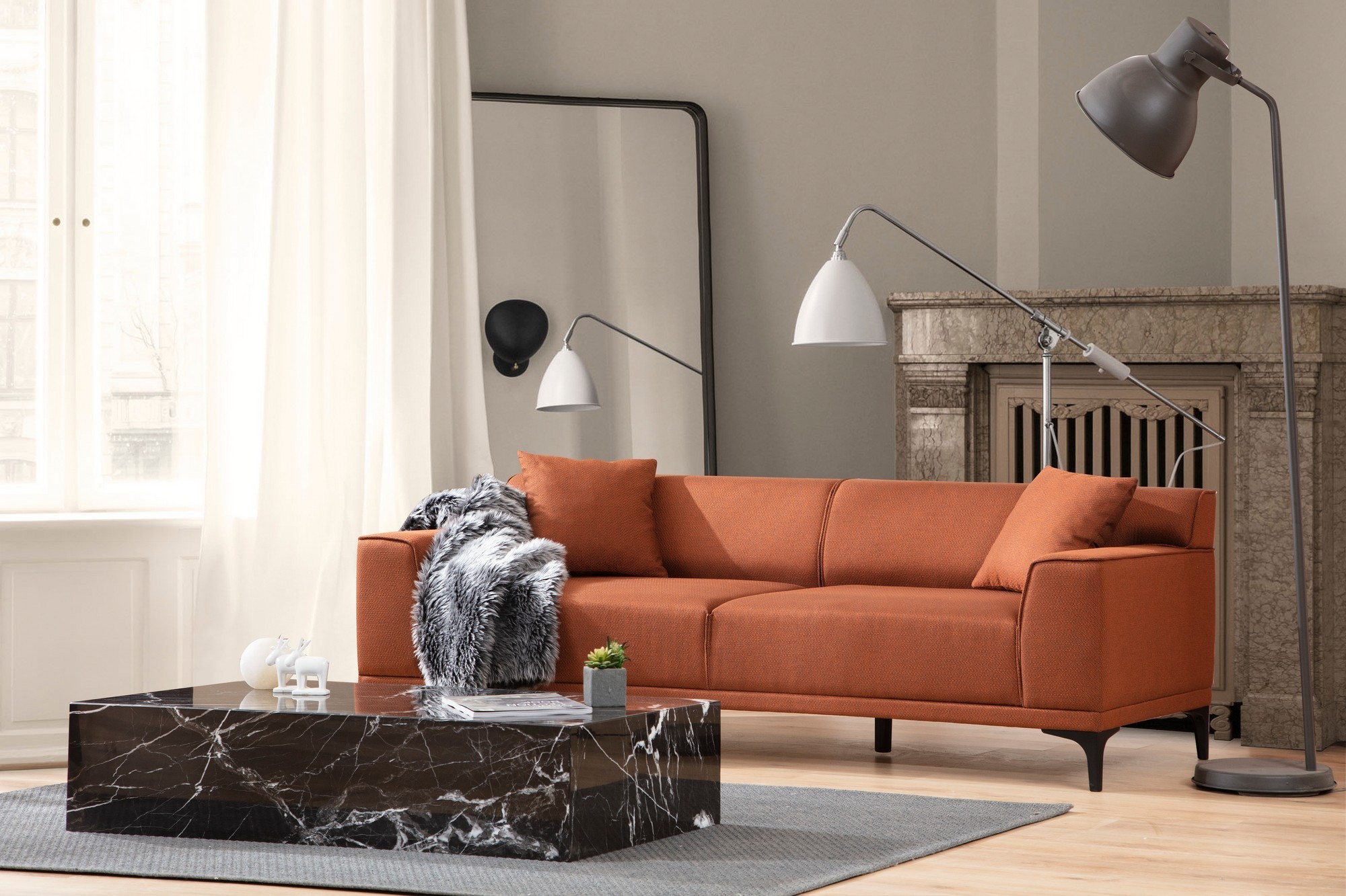 Canapea cu 3 Locuri Petra 3 - Orange 212 X 86 X 69