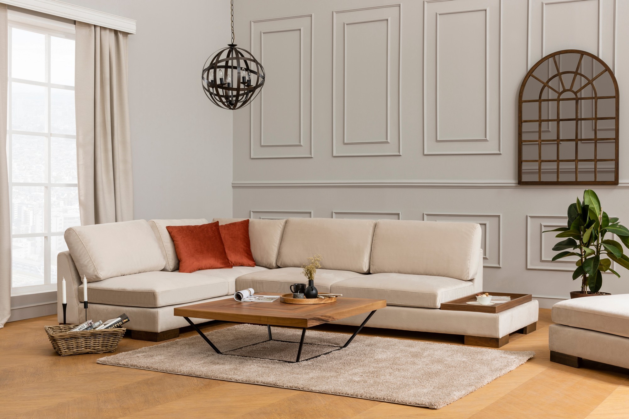Canapea Tip Coltar cu Suport Cafea Tulip Corner Left Without Pouf - Beige