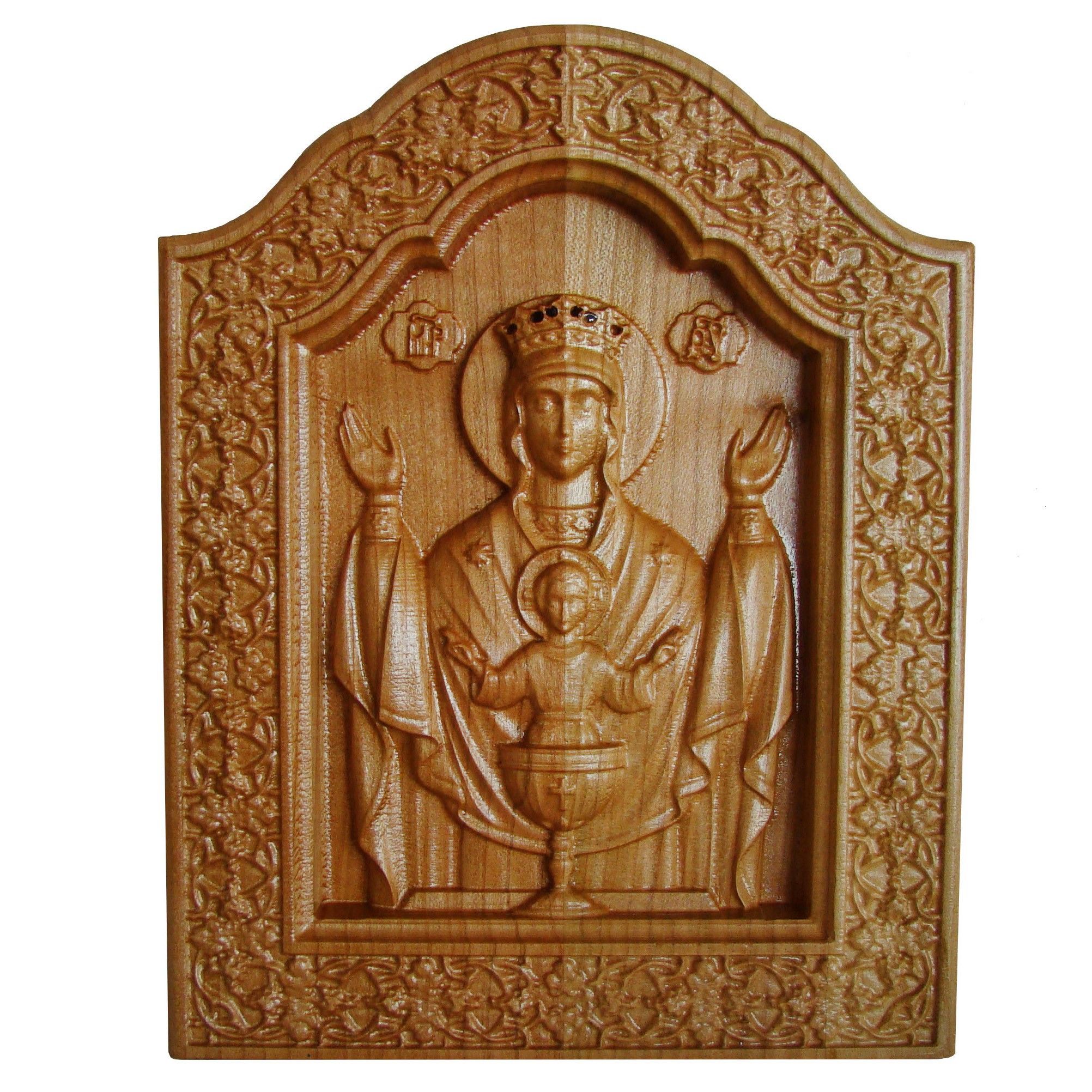 Icoana sculptata Maica Domnului, Potirul Nesecat, 23x18cm