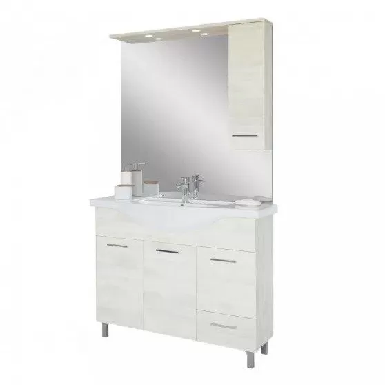 Baza cu 3 usi 1 sertar lavoar ceramic cm. 105 si oglinda cu dulapior rovere bianco