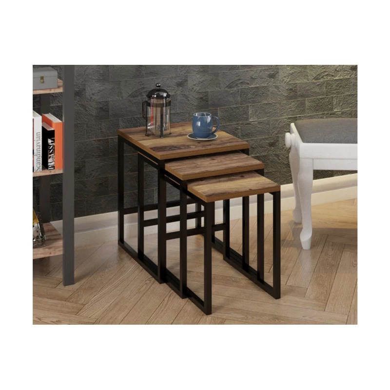Set Masute cafea 3 bucati culoare stejar inchis  - 1