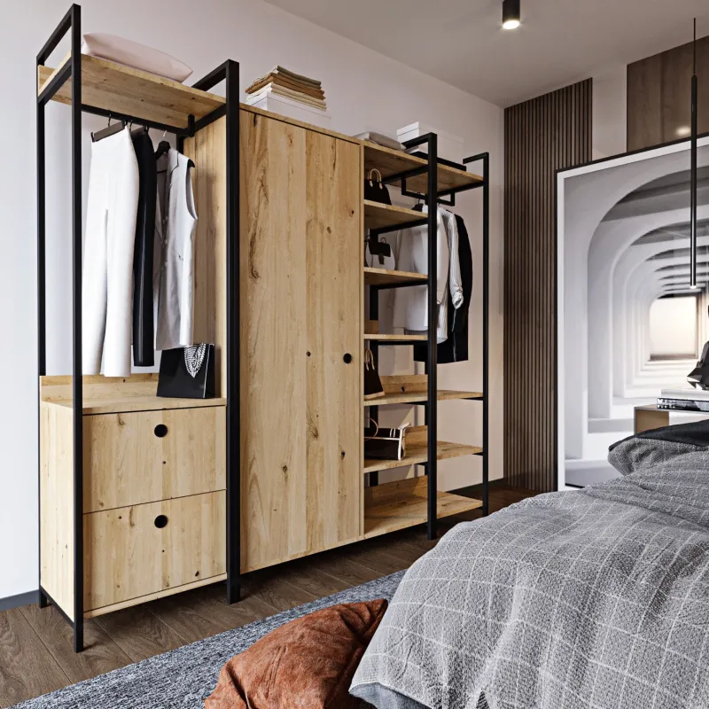 Dulap modern stil industrial culoare stejar Okan - L600  - 1