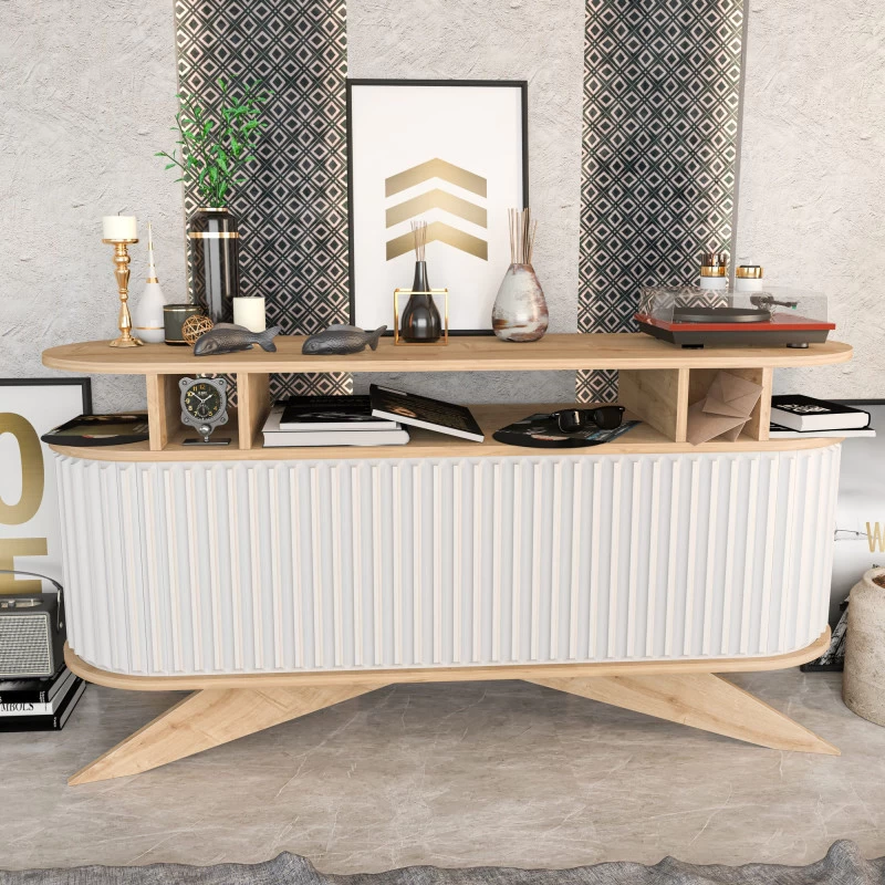 Comoda TV Culoare Stejar cu Alb, 150 X 43 X 75 Stor - Oak, White  - 1