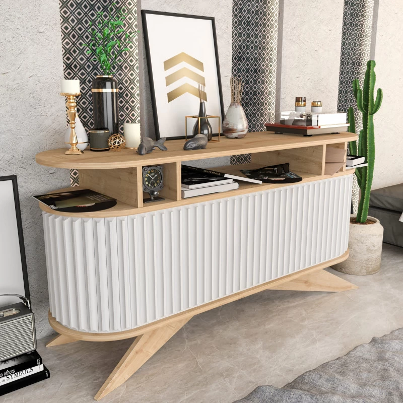 Comoda TV Culoare Stejar cu Alb, 150 X 43 X 75 Stor - Oak, White  - 2