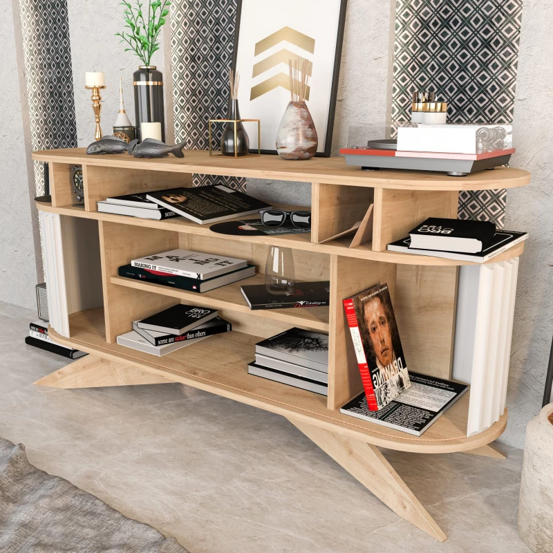 Comoda TV Culoare Stejar cu Alb, 150 X 43 X 75 Stor - Oak, White  - 3