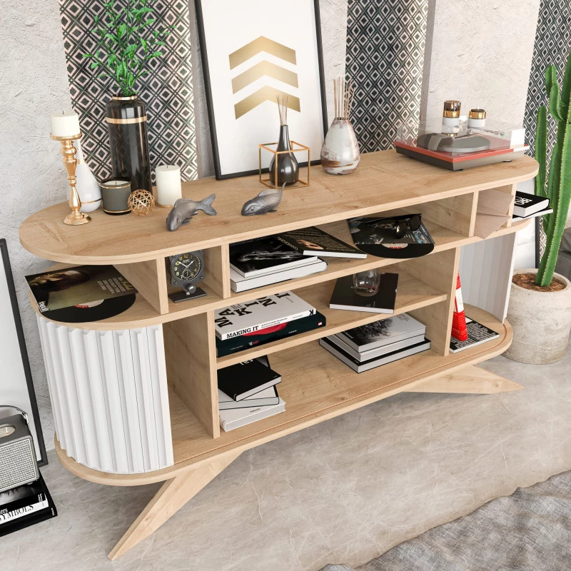 Comoda TV Culoare Stejar cu Alb, 150 X 43 X 75 Stor - Oak, White  - 4