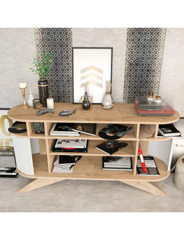 Comoda TV Culoare Stejar cu Alb, 150 X 43 X 75 Stor - Oak, White  - 5