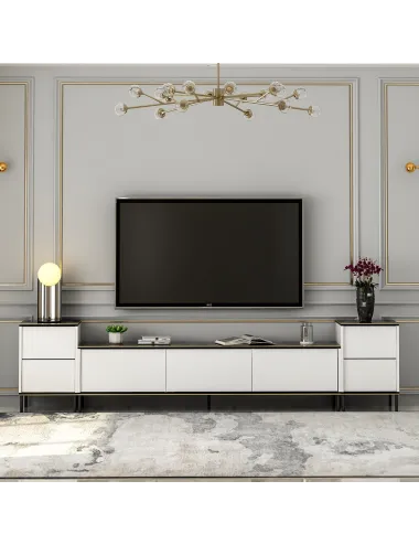 Comoda TV cu noptiere 260 X 60 X 35 Imaj - White, Marble - 1