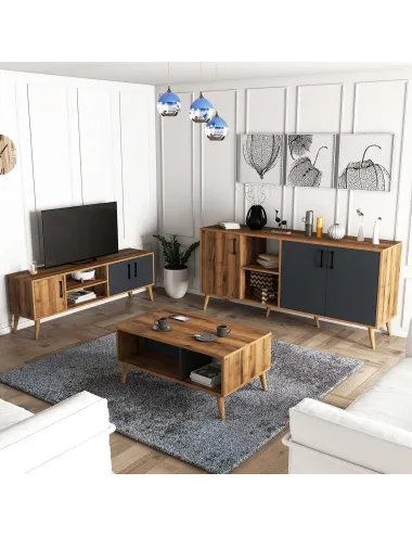 SET Mobilier Living 3 piese Culoare Nuc 1580-2070-1620 - 1