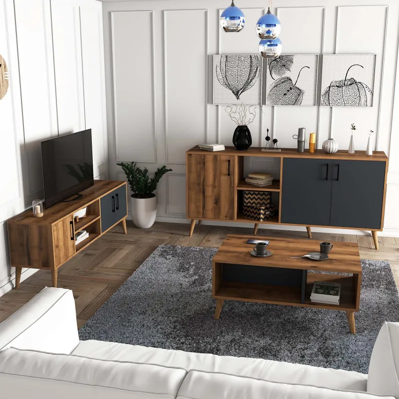 SET Mobilier Living 3 piese Culoare Nuc 1580-2070-1620  - 2