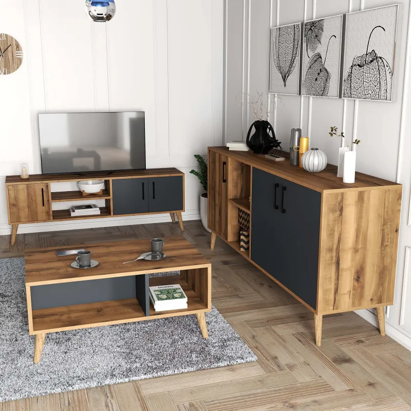 SET Mobilier Living 3 piese Culoare Nuc 1580-2070-1620  - 3