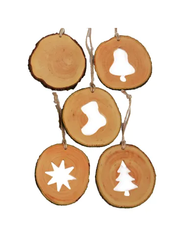 Set decoratiuni de craciun cu motive din felii de lemn New Way Decor - 24 bucati  - 2