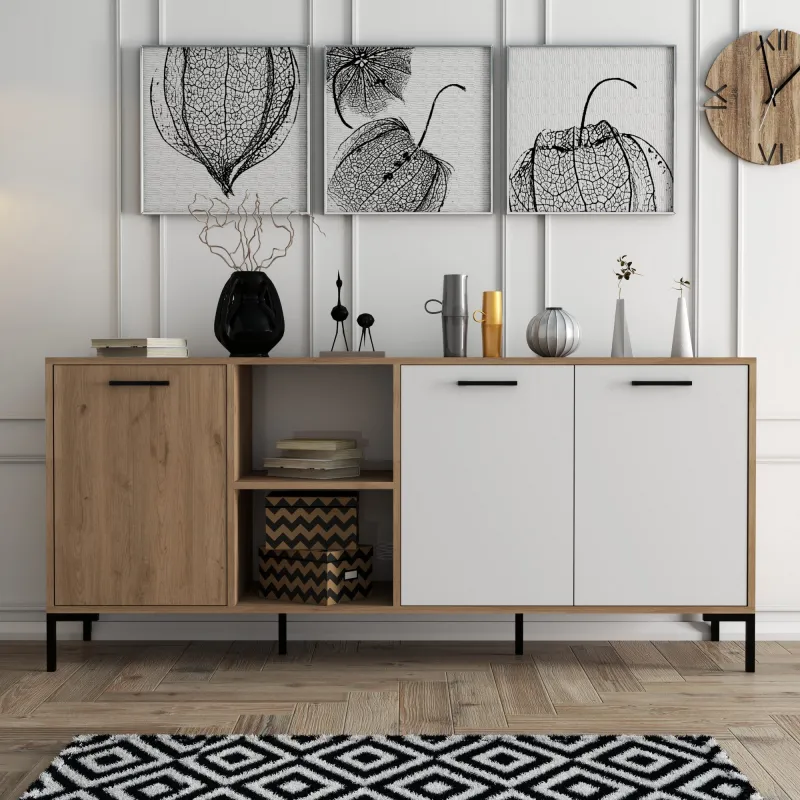 Dulap Living culoare Stejar cu Alb 180 X 80 X 45 Auriuora - 1634  - 2
