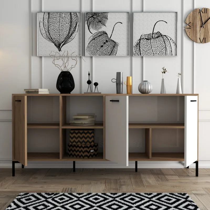Dulap Living culoare Stejar cu Alb 180 X 80 X 45 Auriuora - 1634  - 3