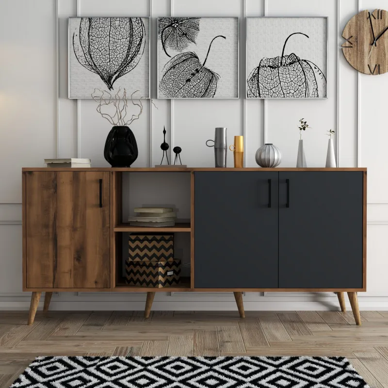 Dulap Living Culoare Nuc cu Antracit 180 X 80 X 45 Exxen - 1620  - 2