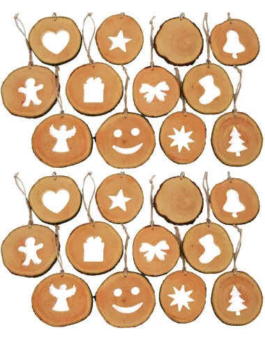 Set decoratiuni de craciun cu motive din felii de lemn New Way Decor - 24 bucati  - 4