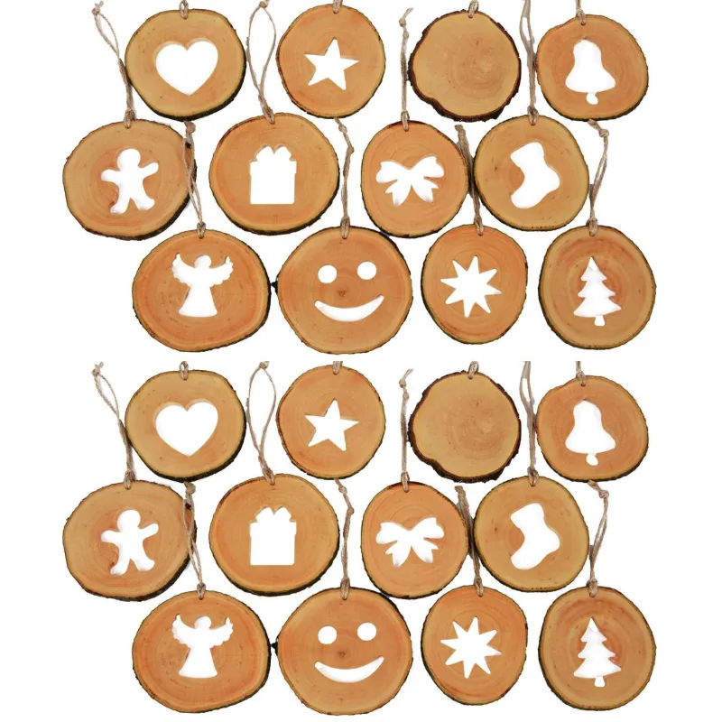 Set decoratiuni de craciun cu motive din felii de lemn New Way Decor - 24 bucati  - 4