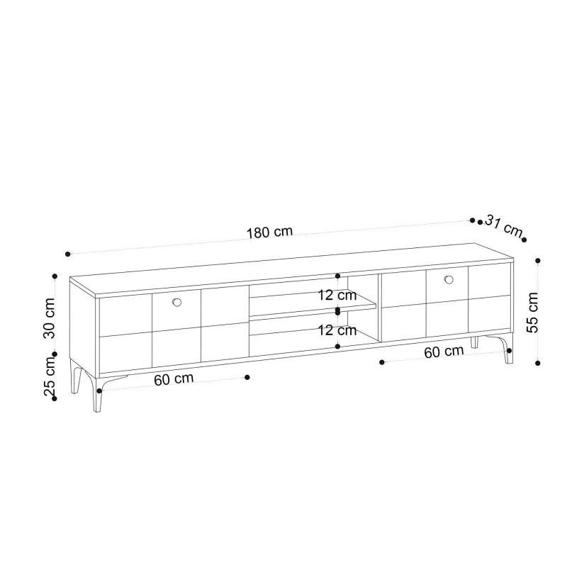 Comoda TV moderna Culoare Stejar 180 X 55 X 31 Hera  - 4