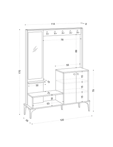 Cuier Culoare Stejar 114 X 170 X 35 Andy  - 5