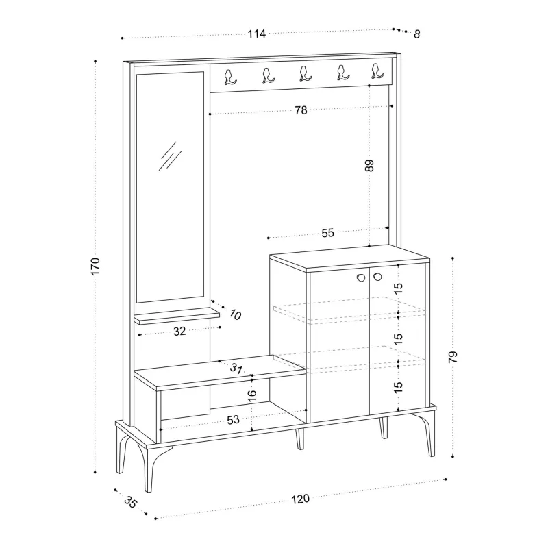 Cuier Culoare Stejar 114 X 170 X 35 Andy  - 5