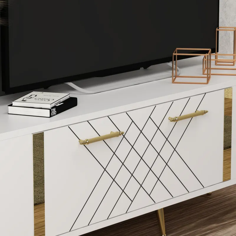 Comoda TV 150 X 48.2 X 35 Detas - White, Gold  - 3
