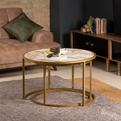 Set 2 masute de cafea rotunde Tambur - Gold - 1