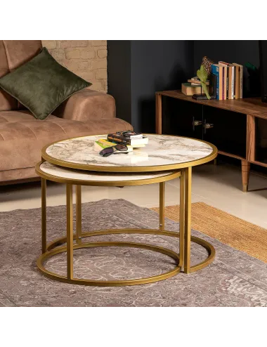 Set 2 masute de cafea rotunde Tambur - Gold - 2