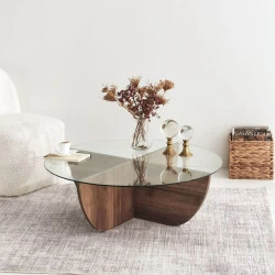 Masa cafea cu sticla 90 X 30 X 90 Lily - Walnut - 1
