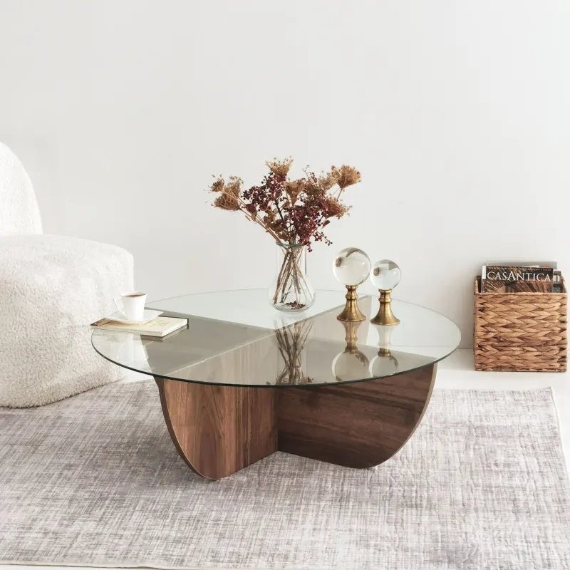 Masa cafea cu sticla 90 X 30 X 90 Lily - Walnut  - 1