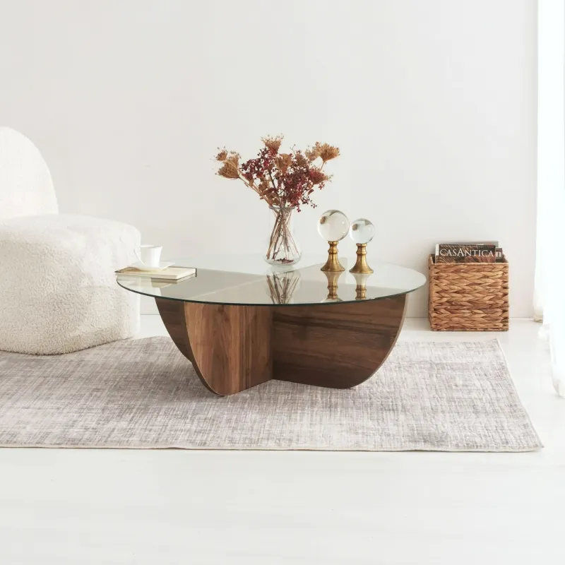 Masa cafea cu sticla 90 X 30 X 90 Lily - Walnut  - 2