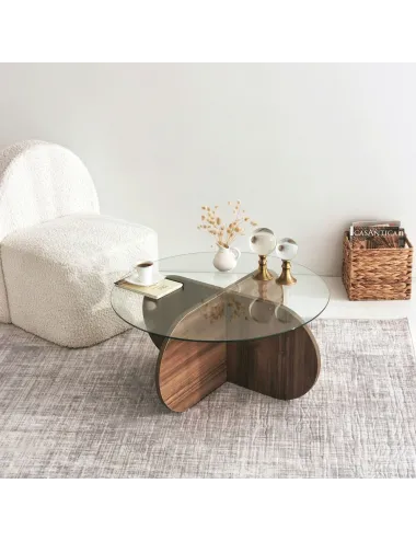 Masa de cafea cu sticla 75 X 35 X 75 Bubble - Walnut - 1