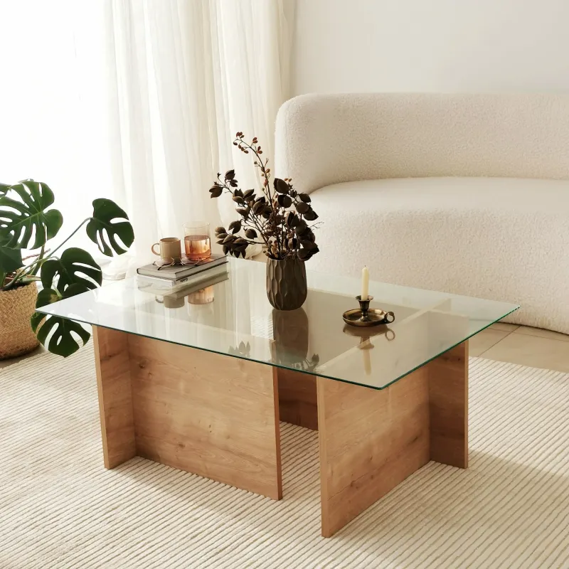 Masa de cafea cu sticla si raft 105 X 40 X 65 Escape - Sapphire Oak  - 2