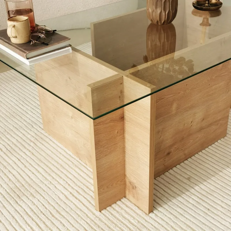 Masa de cafea cu sticla si raft 105 X 40 X 65 Escape - Sapphire Oak  - 4