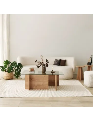 Masa de cafea cu sticla si raft 105 X 40 X 65 Escape - Sapphire Oak  - 5