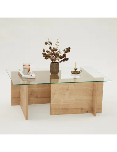 Masa de cafea cu sticla si raft 105 X 40 X 65 Escape - Sapphire Oak  - 6