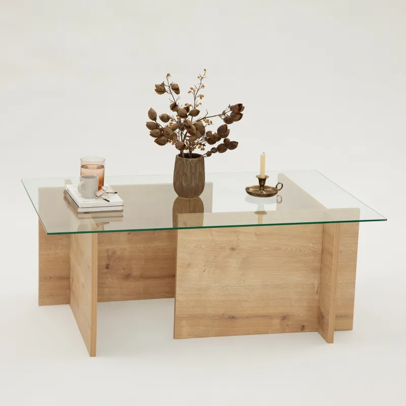 Masa de cafea cu sticla si raft 105 X 40 X 65 Escape - Sapphire Oak  - 6